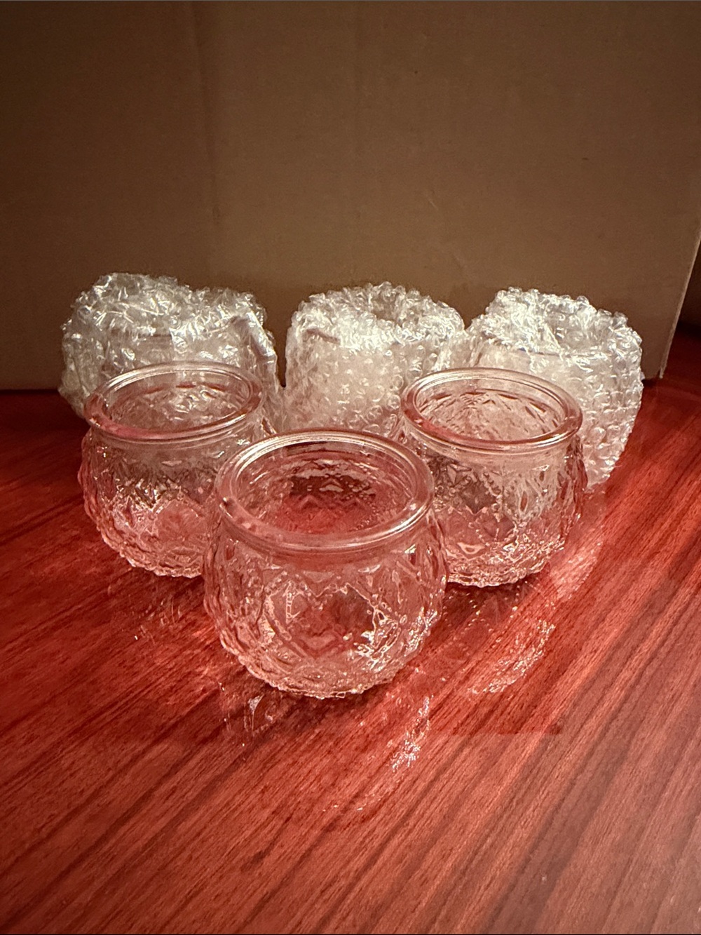 Set of 22 Pink Clear Textured Glass Votive Holders